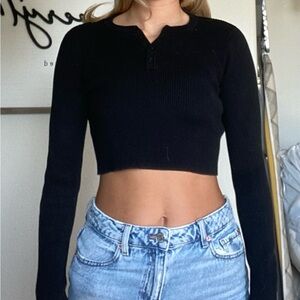 Brandy Melville Black Fitted Polo Crop Top